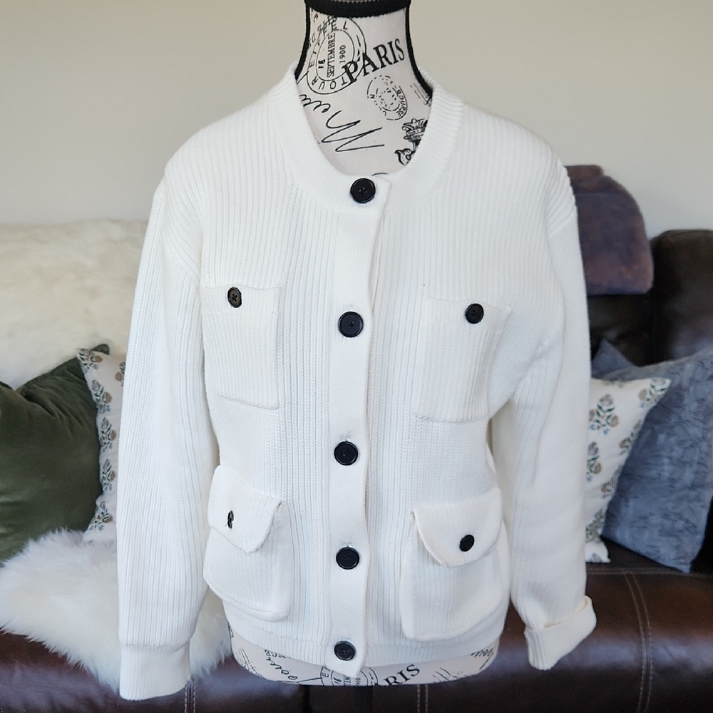 J Crew White Cardigan SZ M